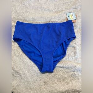 Shade & Shore Women Blue High Waist Bikini Bottoms X (14/16) NWT Pucker Texture